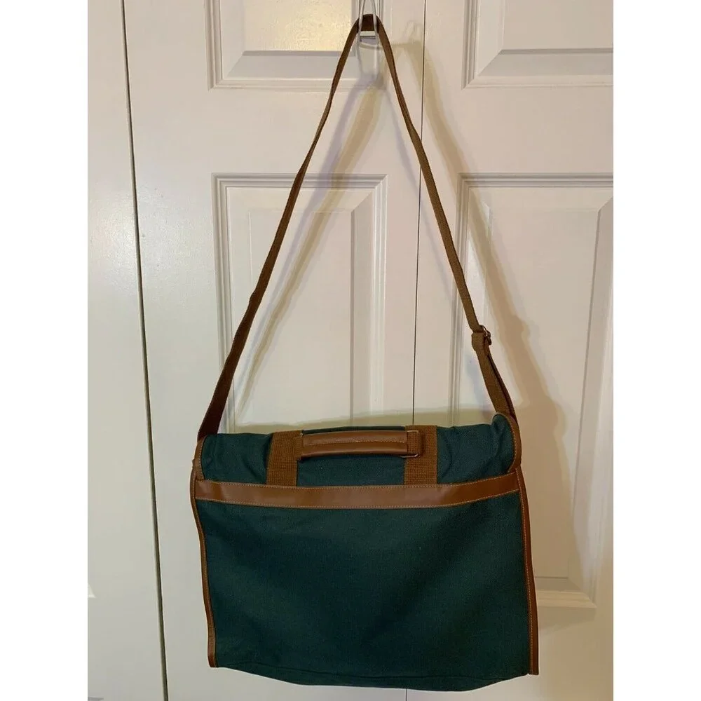 VTG Polo Ralph Lauren Canvas Courier Bag Green‎ Leather Trim Shoulder Crossbody